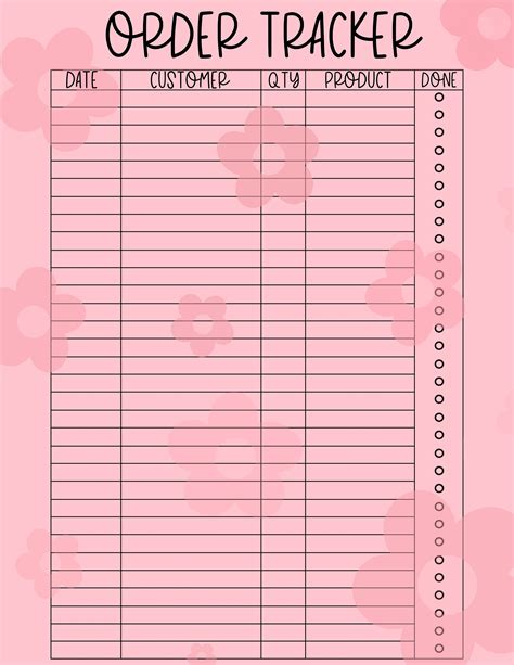 Small Business Order Tracker Printable